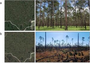 illustration of hurricane damage to a longleaf pine forest