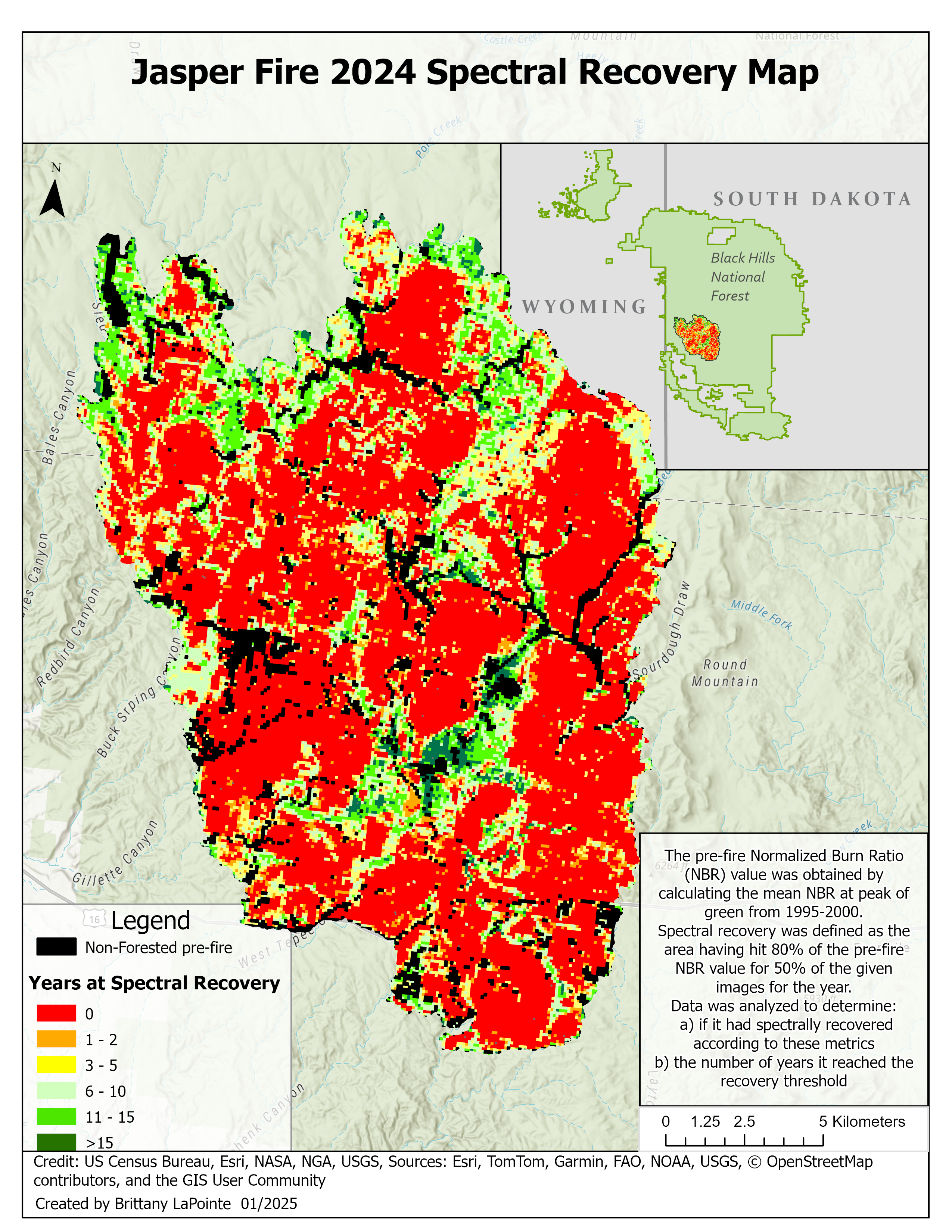 Normalized Burn Ratio (NBR) map of the Jasper Fire